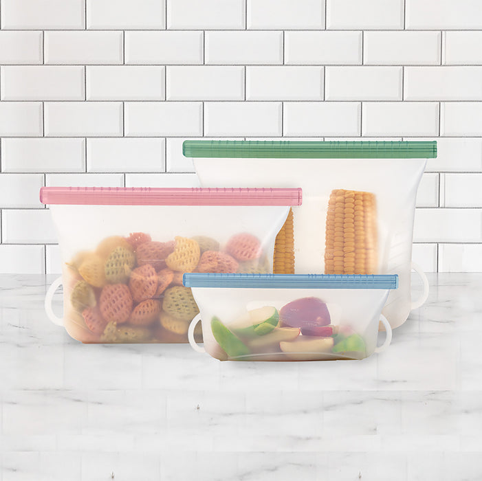 GRIPSTIC Reusable Silicone Steam + Store Bags - Microwave Safe Food Bags, Set of 3